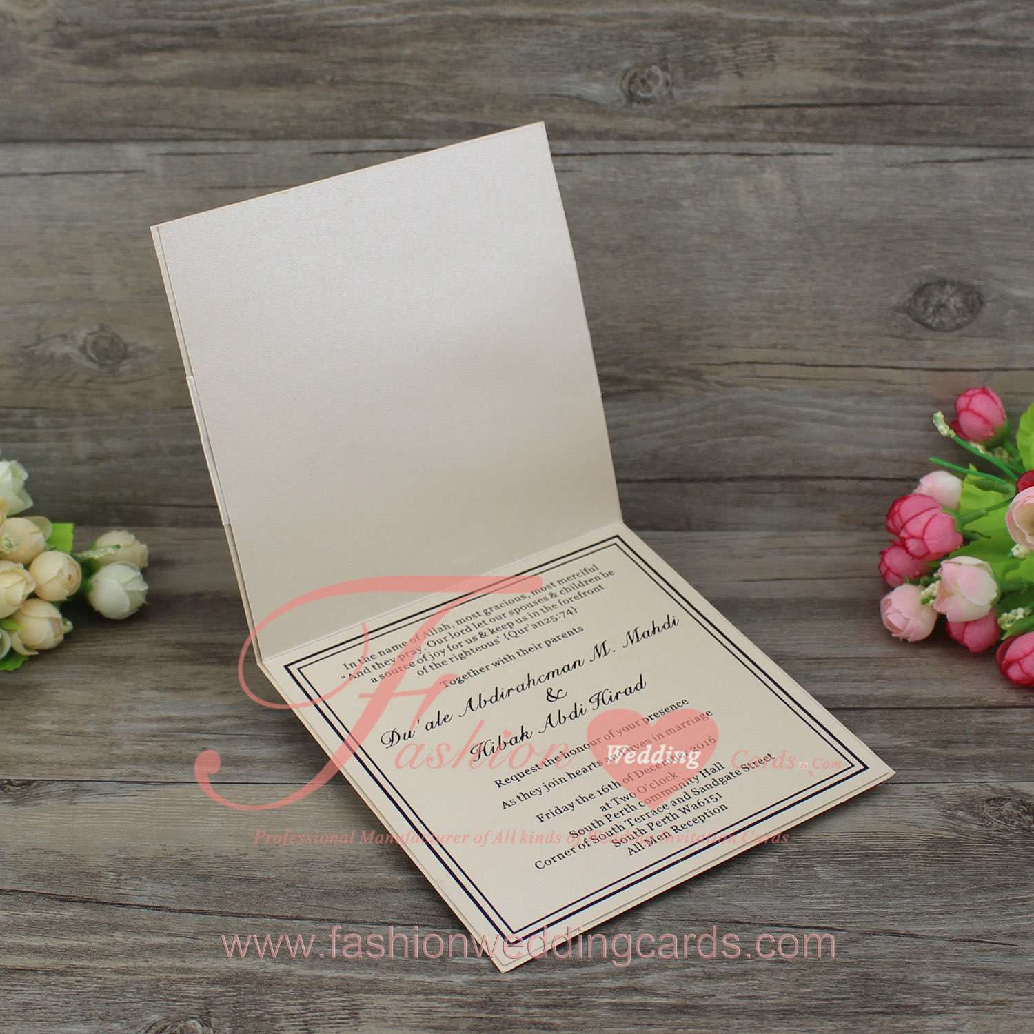 Australia Ivory Flocked Wedding Invitation with Ribbon